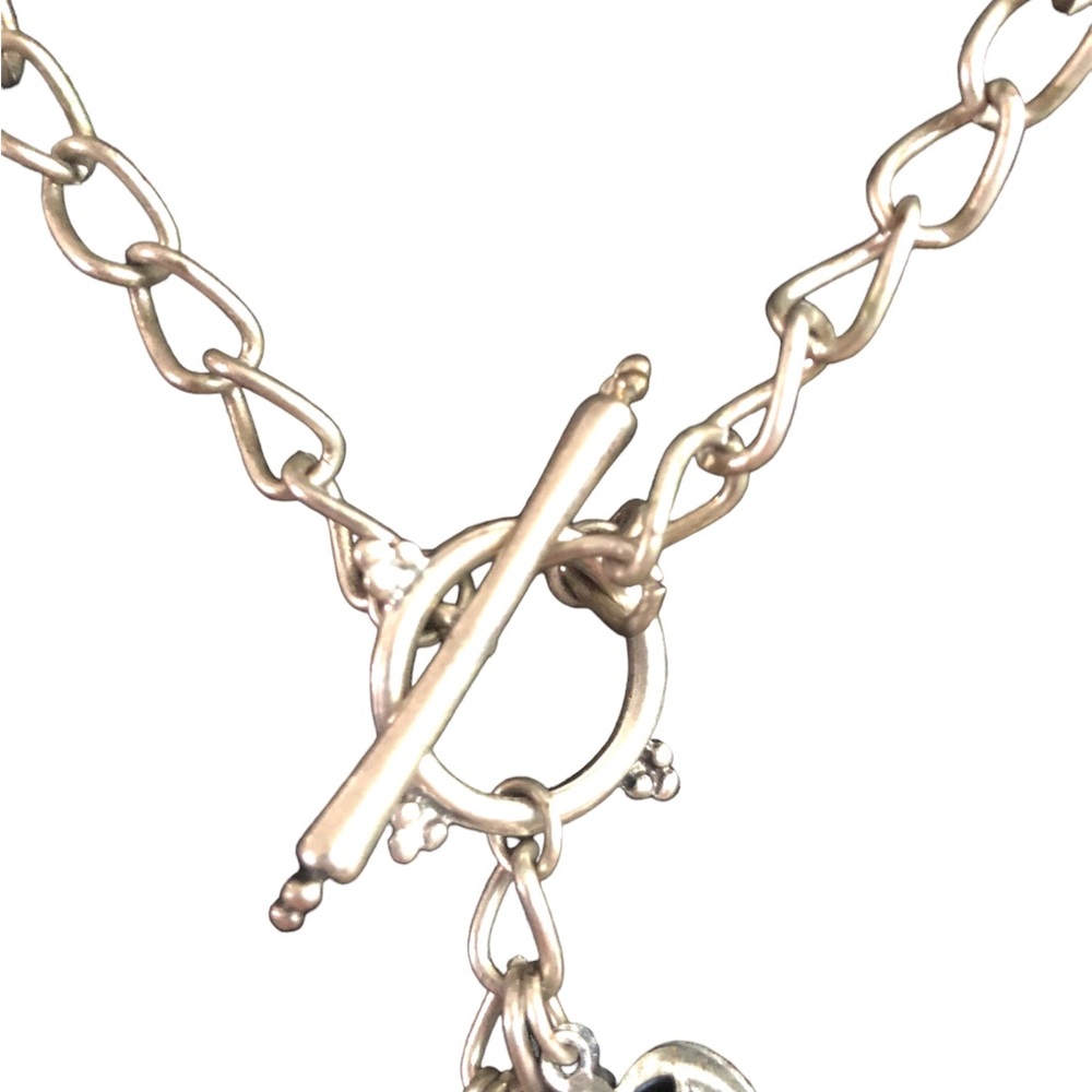 Dangle Romantic Goth Charms Toggle Silver Tone Hearts Y2K Necklace Choker - Picture 3 of 6
